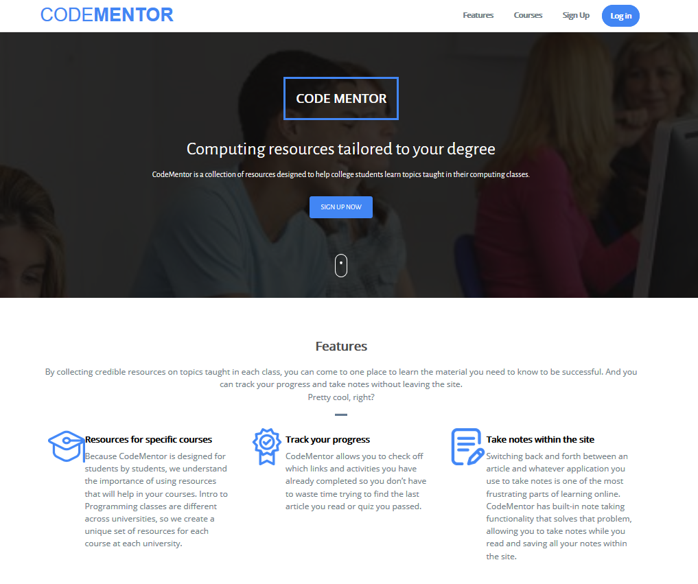 Home page of the CodeMentor site